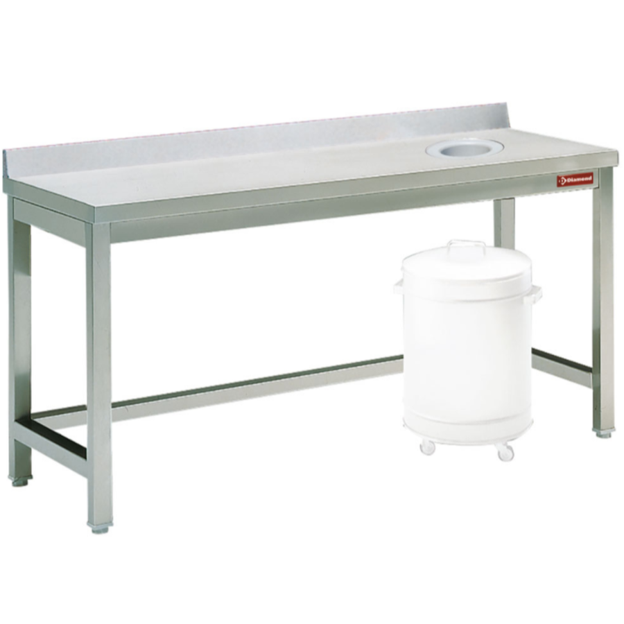 Table de travail en acier inoxydable avec trou pour déchets