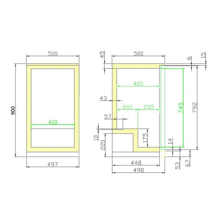 Bar fridge with hinged door | 90x50x50 cm