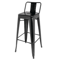 Bistro Bar Stool with Backrest | Black | Steel | 94(h)x43x43cm