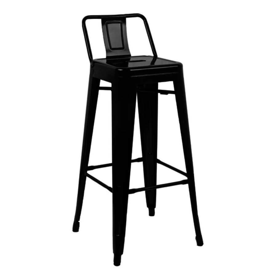 Tabouret de bar Bistro avec dossier | Noir | Acier | 94(h)x43x43cm