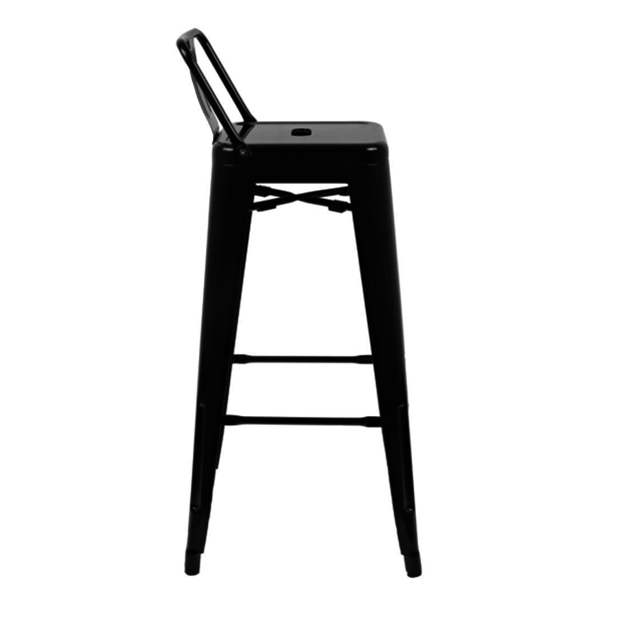 Bistro Bar Stool with Backrest | Black | Steel | 94(h)x43x43cm