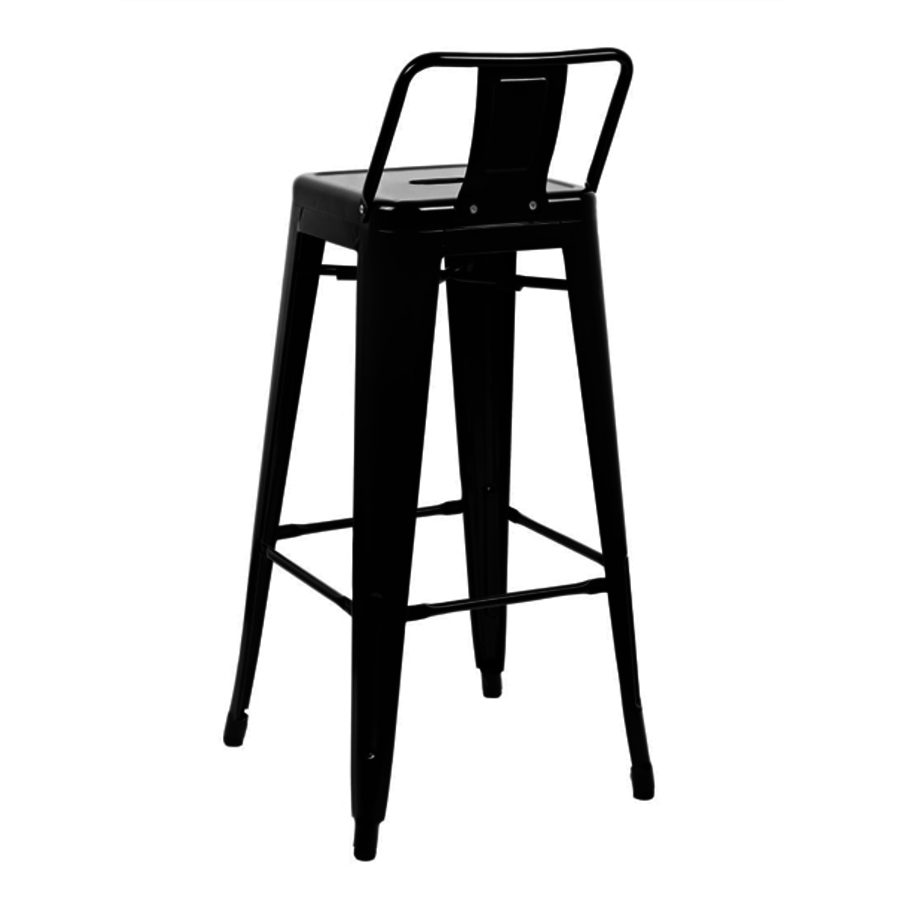 Bistro Bar Stool with Backrest | Black | Steel | 94(h)x43x43cm