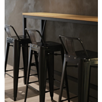 Bistro Bar Stool with Backrest | Black | Steel | 94(h)x43x43cm