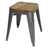 Bolero Bistro Stool | Gray Steel with Wooden Seat | 45.5(h)x40.5x40.5cm