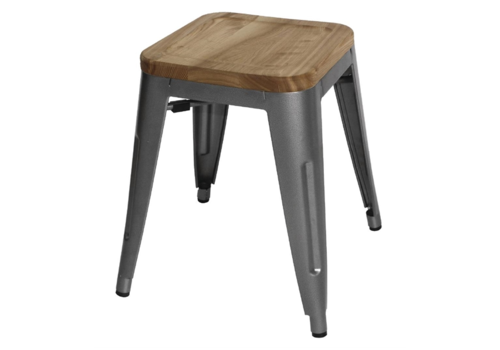  Bolero Tabouret de bistrot | Acier gris avec siège en bois | 45,5(h)x40,5x40,5cm 
