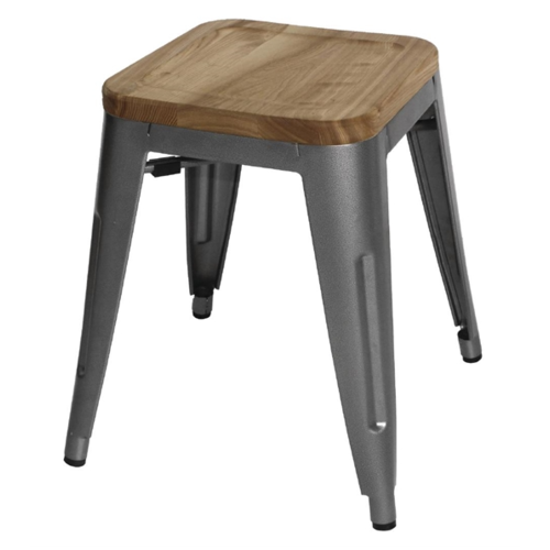 Bolero Tabouret de bistrot | Acier gris avec siège en bois | 45,5(h)x40,5x40,5cm 