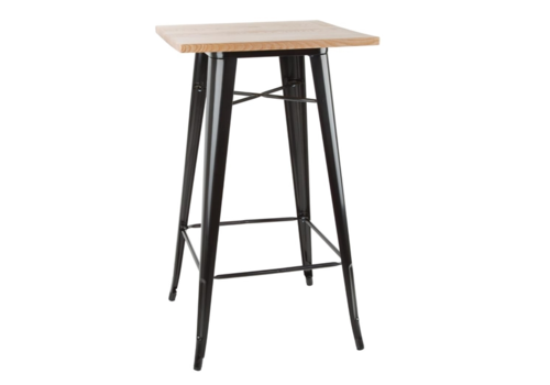  Bolero Table de bar de bistrot | Noir avec dessus en bois | 104(h)x60x60cm 