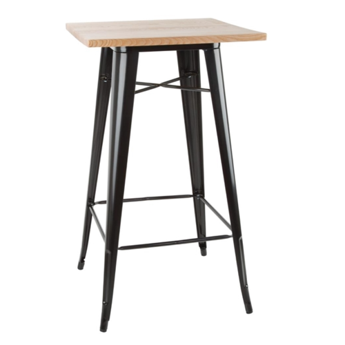  Bolero Table de bar de bistrot | Noir avec dessus en bois | 104(h)x60x60cm 