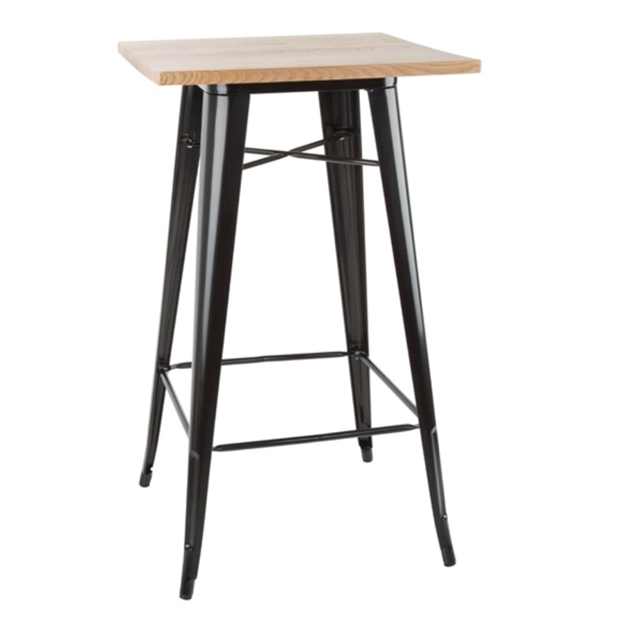 Table de bar de bistrot | Noir avec plateau en bois | 104(h)x60x60cm