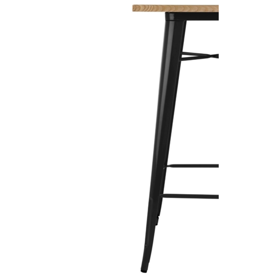 Table de bar de bistrot | Noir avec plateau en bois | 104(h)x60x60cm
