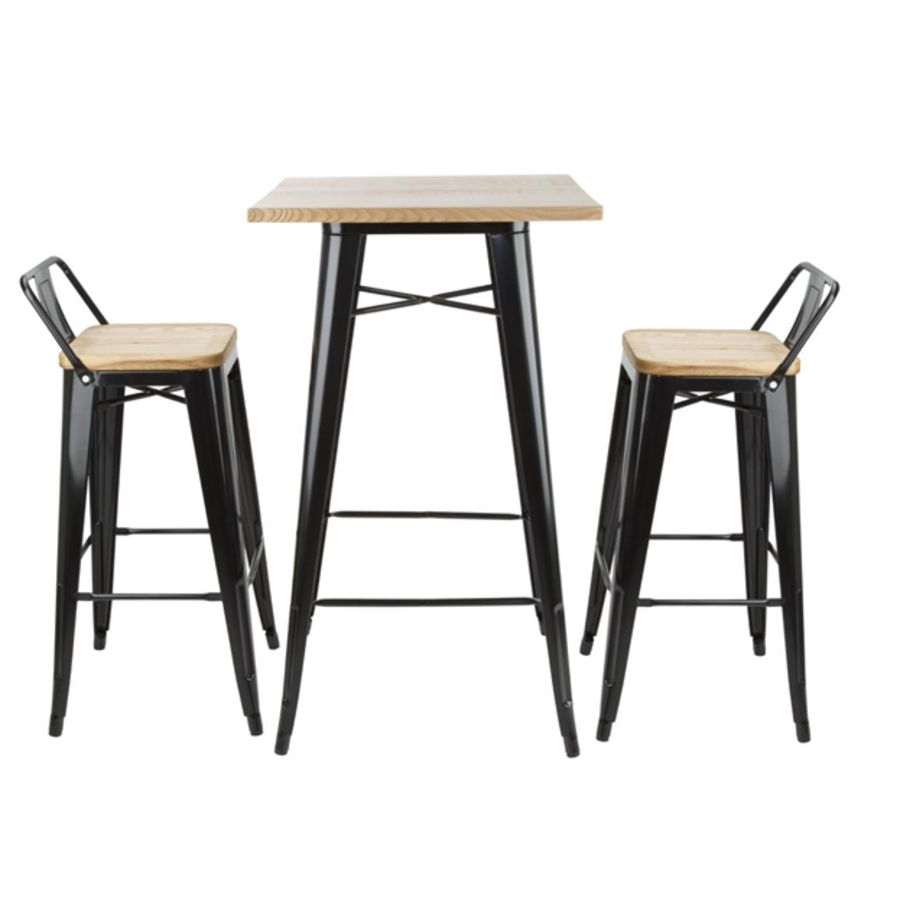 Bistro Bar table | Black with Wooden Top | 104(h)x60x60cm