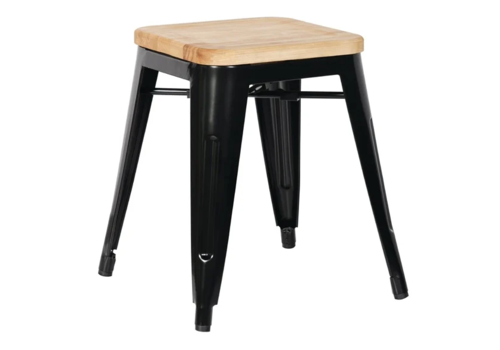  Bolero Bistro Kruk | Zwart Staal met Houten Zitting | 45.5(h)x40.5x40.5cm 