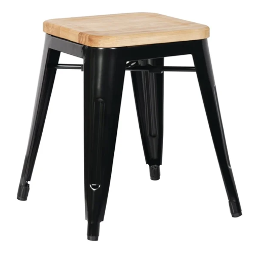  Bolero Bistro Kruk | Zwart Staal met Houten Zitting | 45.5(h)x40.5x40.5cm 