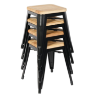 Bistro Stool | Black Steel with Wooden Seat | 45.5(h)x40.5x40.5cm