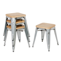 Tabouret de bistrot | Acier avec siège en bois | 45(h)x40x40cm