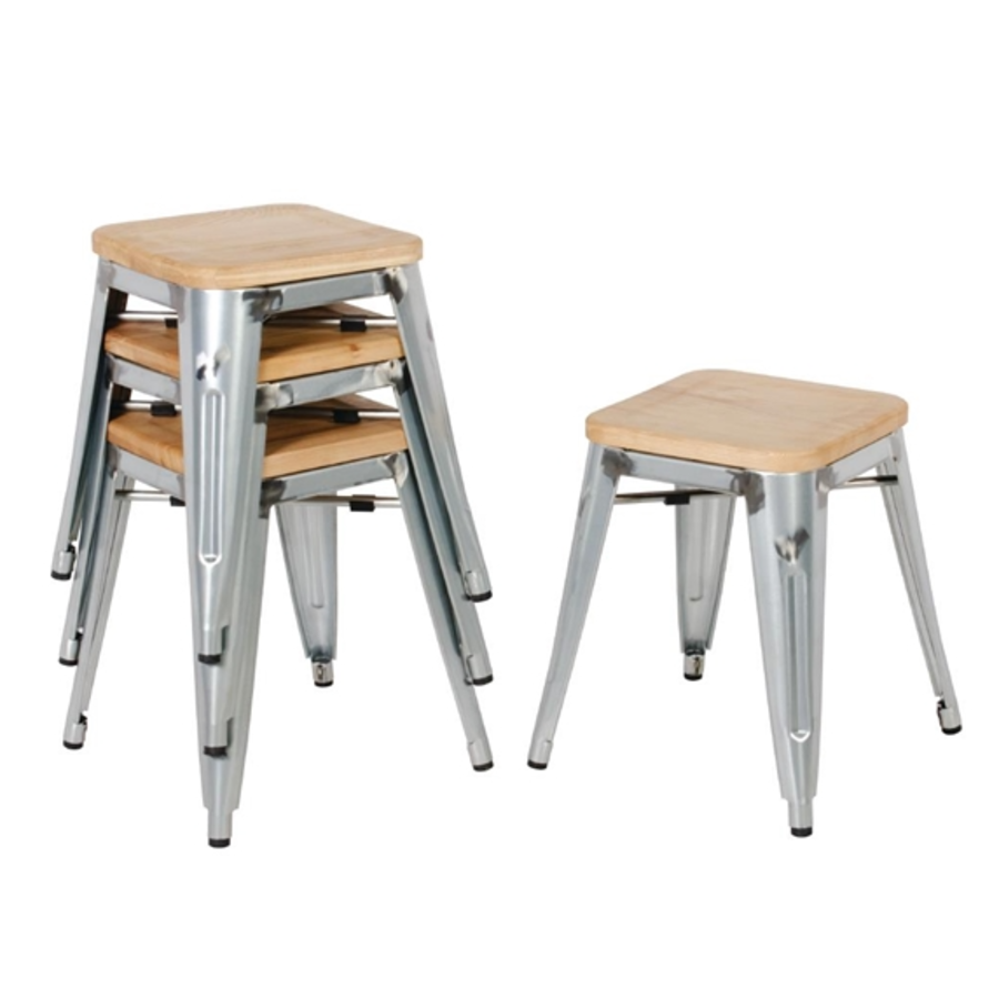 Tabouret de bistrot | Acier avec siège en bois | 45(h)x40x40cm
