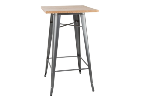  Bolero Table de bar de bistrot | Gris avec plateau en bois | 104(h)x60x60cm 