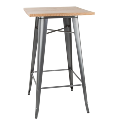  Bolero Table de bar de bistrot | Gris avec plateau en bois | 104(h)x60x60cm 