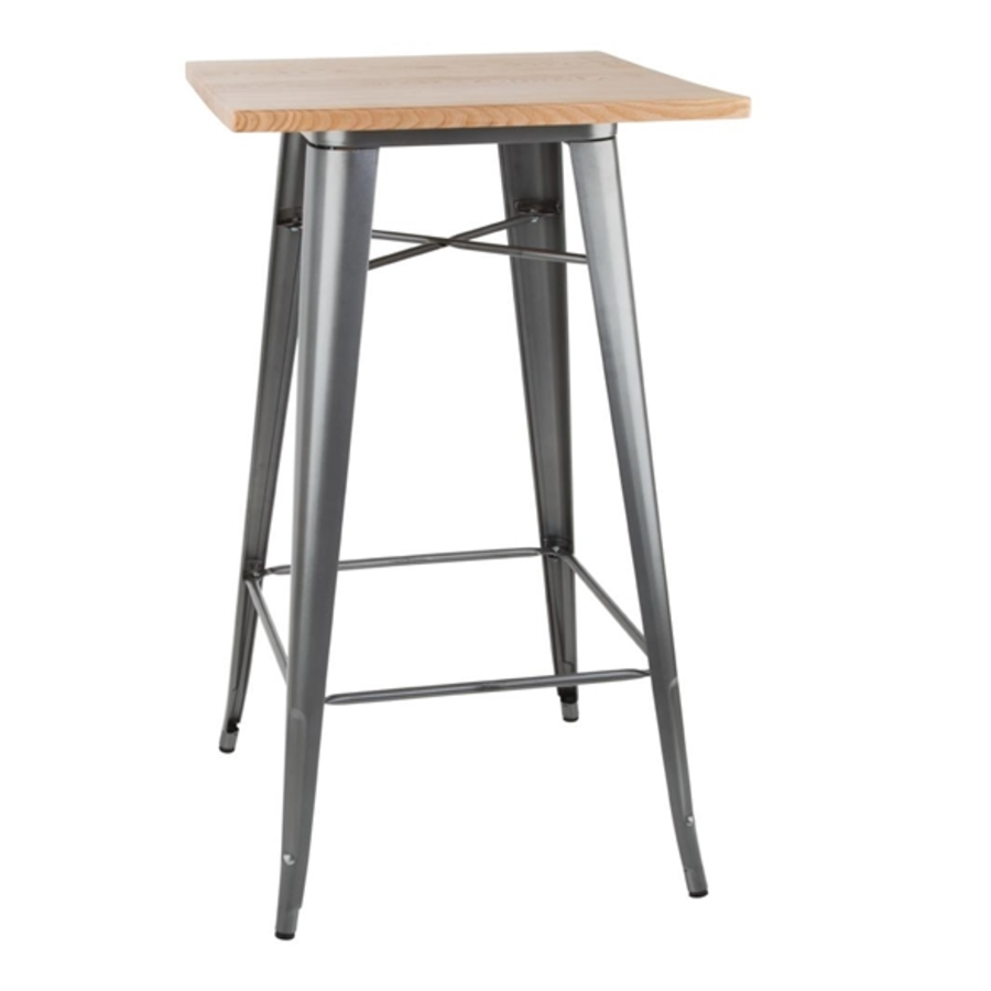 Bistro Bar table | Gray with Wooden Top | 104(h)x60x60cm