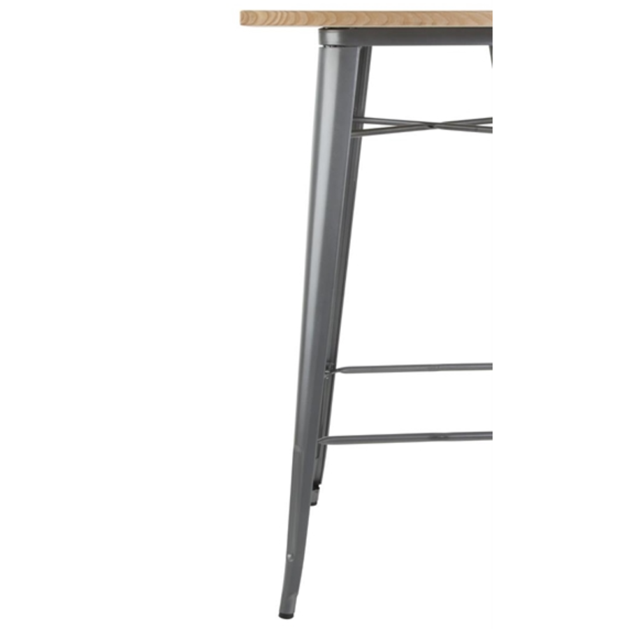 Table de bar de bistrot | Gris avec plateau en bois | 104(h)x60x60cm