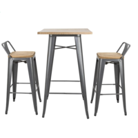 Bistro Bar table | Gray with Wooden Top | 104(h)x60x60cm