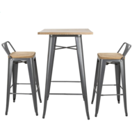 Table de bar de bistrot | Gris avec plateau en bois | 104(h)x60x60cm