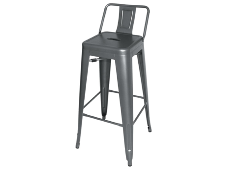  Bolero Bistro Steel Bar Stool with Backrest | Gray | 94(h)x43x43cm 