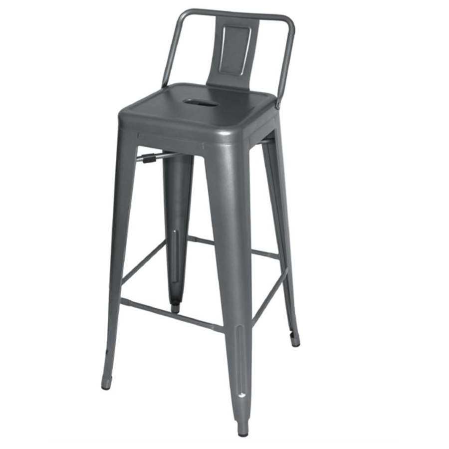 Tabouret de bar en acier Bistro avec dossier | Gris | 94(h)x43x43cm