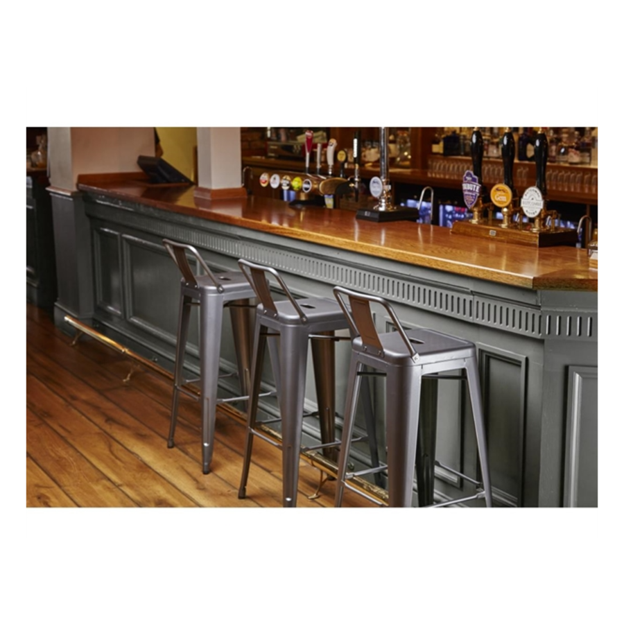 Tabouret de bar en acier Bistro avec dossier | Gris | 94(h)x43x43cm