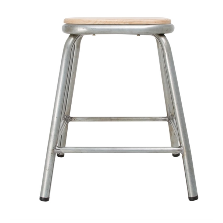 Steel Stool with Wooden Seat | 47(h)x38.5x38.5cm