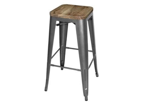 Bolero Tabouret de bar en acier avec siège en bois | Gris | 77(h)x43x43 