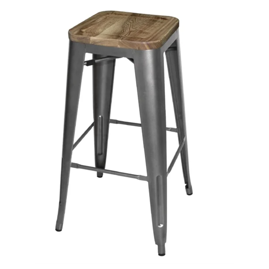 Steel Bar Stool with Wooden Seat | Gray | 77(h)x43x43