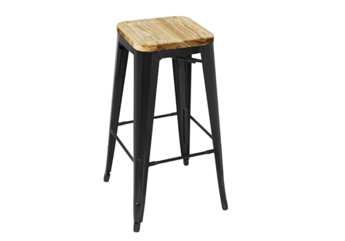  Bolero Tabouret de bar en acier avec siège en bois | Noir | 77(h)x43x43cm 