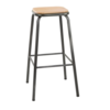 Bolero Tabouret de bar Cantina avec siège en bois | Gris métallisé | 78(h)x42x42cm