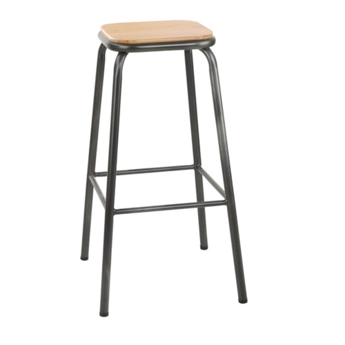  Bolero Tabouret de bar Cantina avec siège en bois | Gris métallisé | 78(h)x42x42cm 