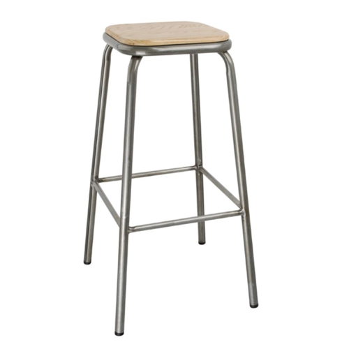  Bolero Cantina Bar Stool with Wooden Seat | Galvanized Steel | 78(h)x40x40cm 