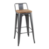 Bolero Tabouret de bar Bistro avec assise en bois | Gris | 90(h)x43x43cm