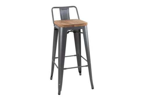  Bolero Tabouret de bar Bistro avec assise en bois | Gris | 90(h)x43x43cm 