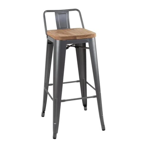  Bolero Bistro Bar Stool with Wooden Seat | Grey | 90(h)x43x43cm 