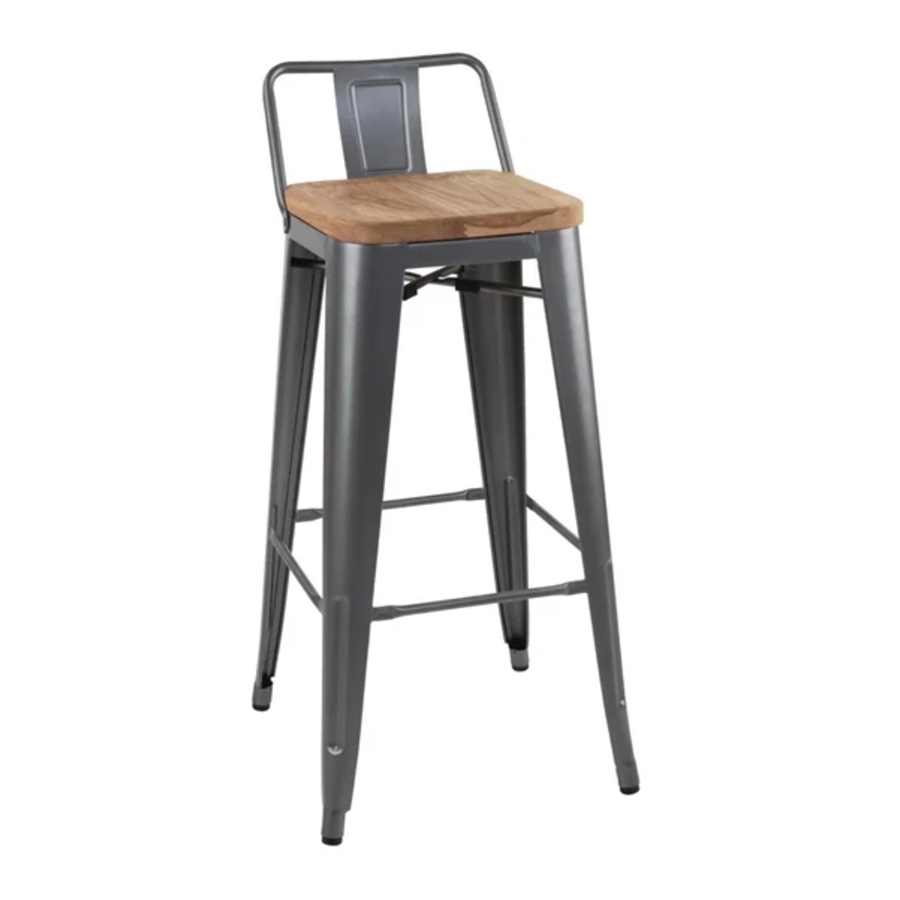 Bistro Bar Chair with Wooden Seat | Gray | 90(h)x43x43cm