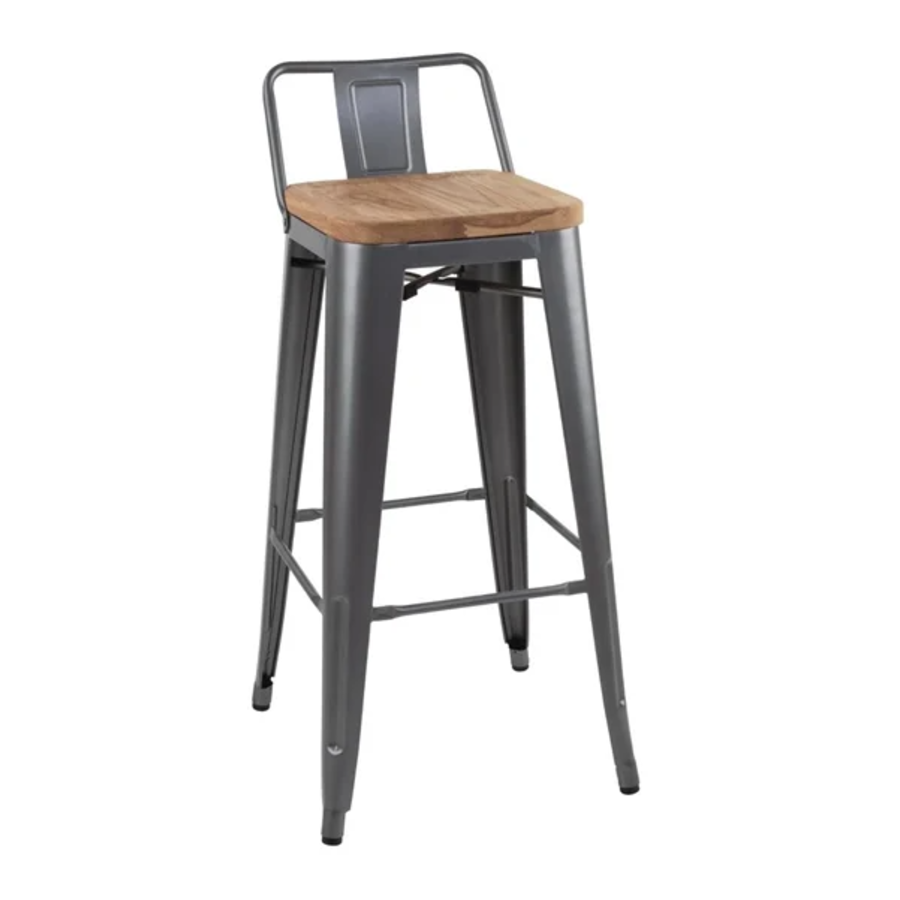 Tabouret de bar Bistro avec assise en bois | Gris | 90(h)x43x43cm