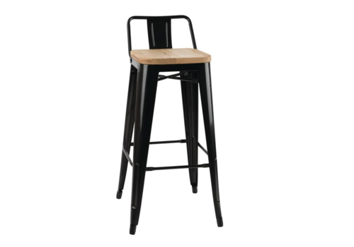  Bolero Bistro Bar Chair with Wooden Seat | Black | 90(h)x43x45cm 