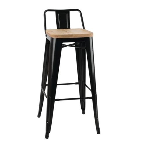  Bolero Bistro Bar Chair with Wooden Seat | Black | 90(h)x43x45cm 