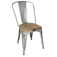 Bistro Steel Chair with Wooden Seat | Galvanized Steel | 84.7(h)x43.3x50cm