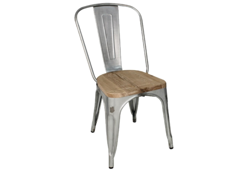  Bolero Bistro Steel Chair with Wooden Seat | Galvanized Steel | 84.7(h)x43.3x50cm 