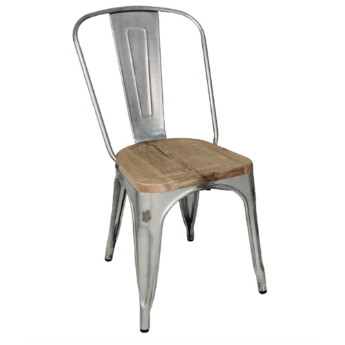 Bolero Bistro Steel Chair with Wooden Seat | Galvanized Steel | 84.7(h)x43.3x50cm 