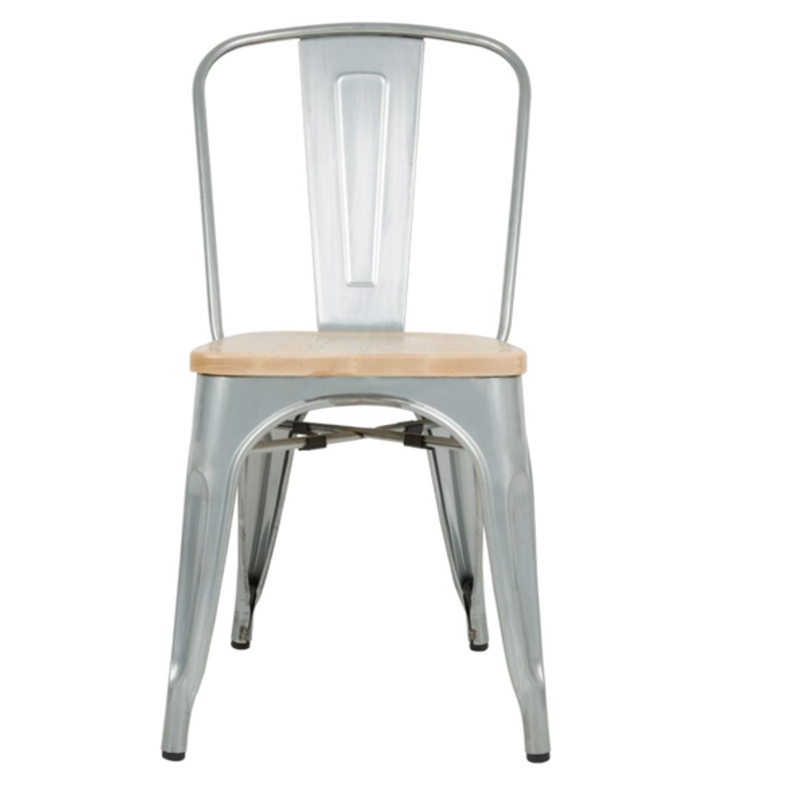 Bistro Steel Chair with Wooden Seat | Galvanized Steel | 84.7(h)x43.3x50cm