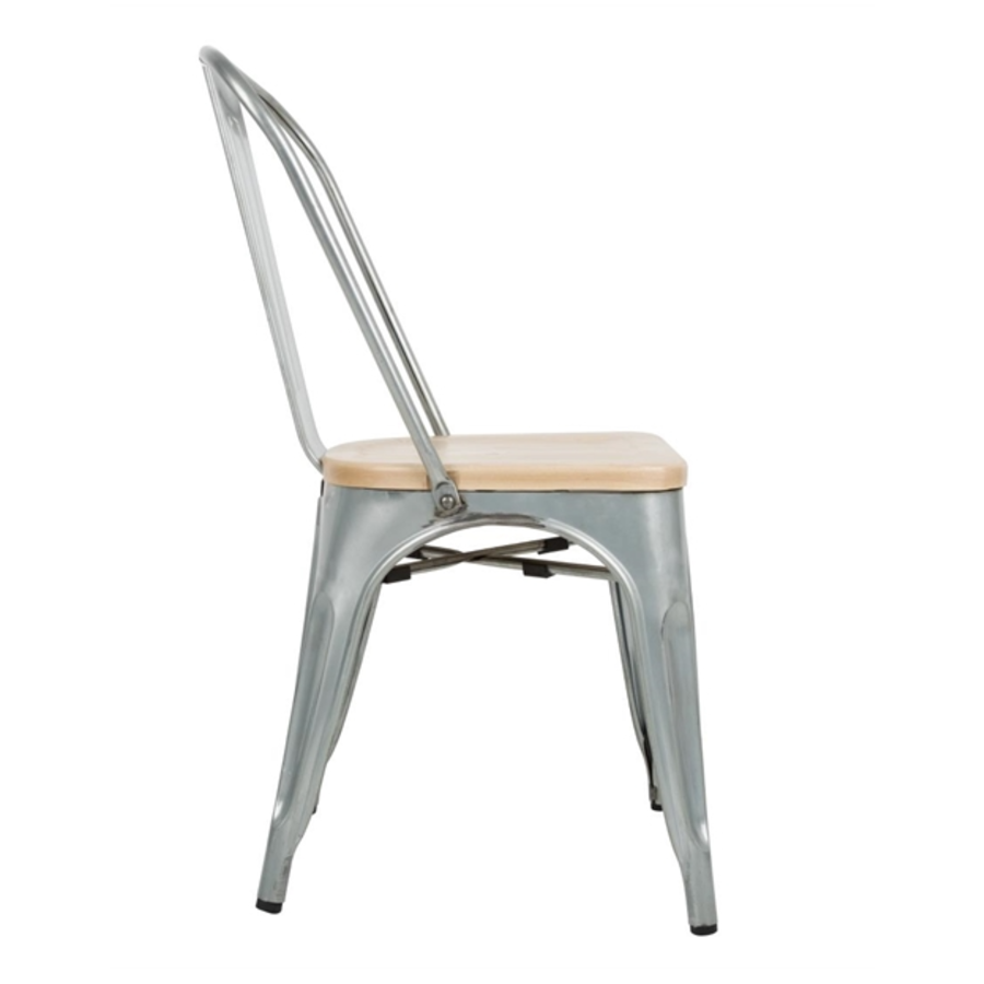 Bistro Steel Chair with Wooden Seat | Galvanized Steel | 84.7(h)x43.3x50cm