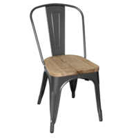 Chaise de bistrot en acier avec assise en bois | Gris | 85,5(h)x44,5x52cm
