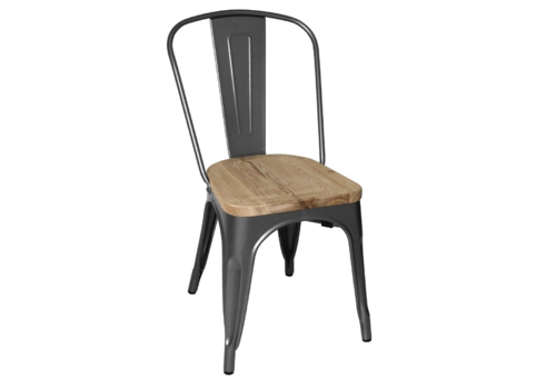  Bolero Bistro Stalen Stoel met Houten Zitting | Grijs | 85.5(h)x44.5x52cm 